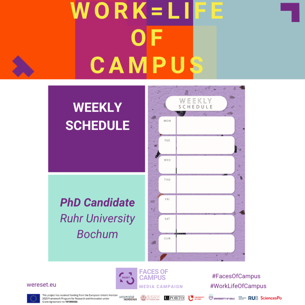 Weekly Schedule of a PhD candidate field of Philology, Ruhr University Bochum
